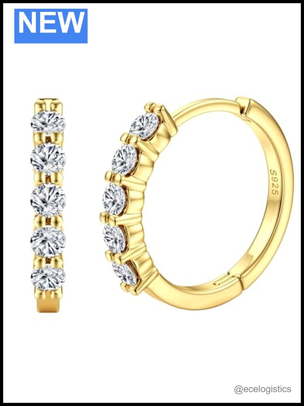Moissanite Huggie Hoop Earrings 18K Gold Plated 925 Sterling Silver D Color VVS1